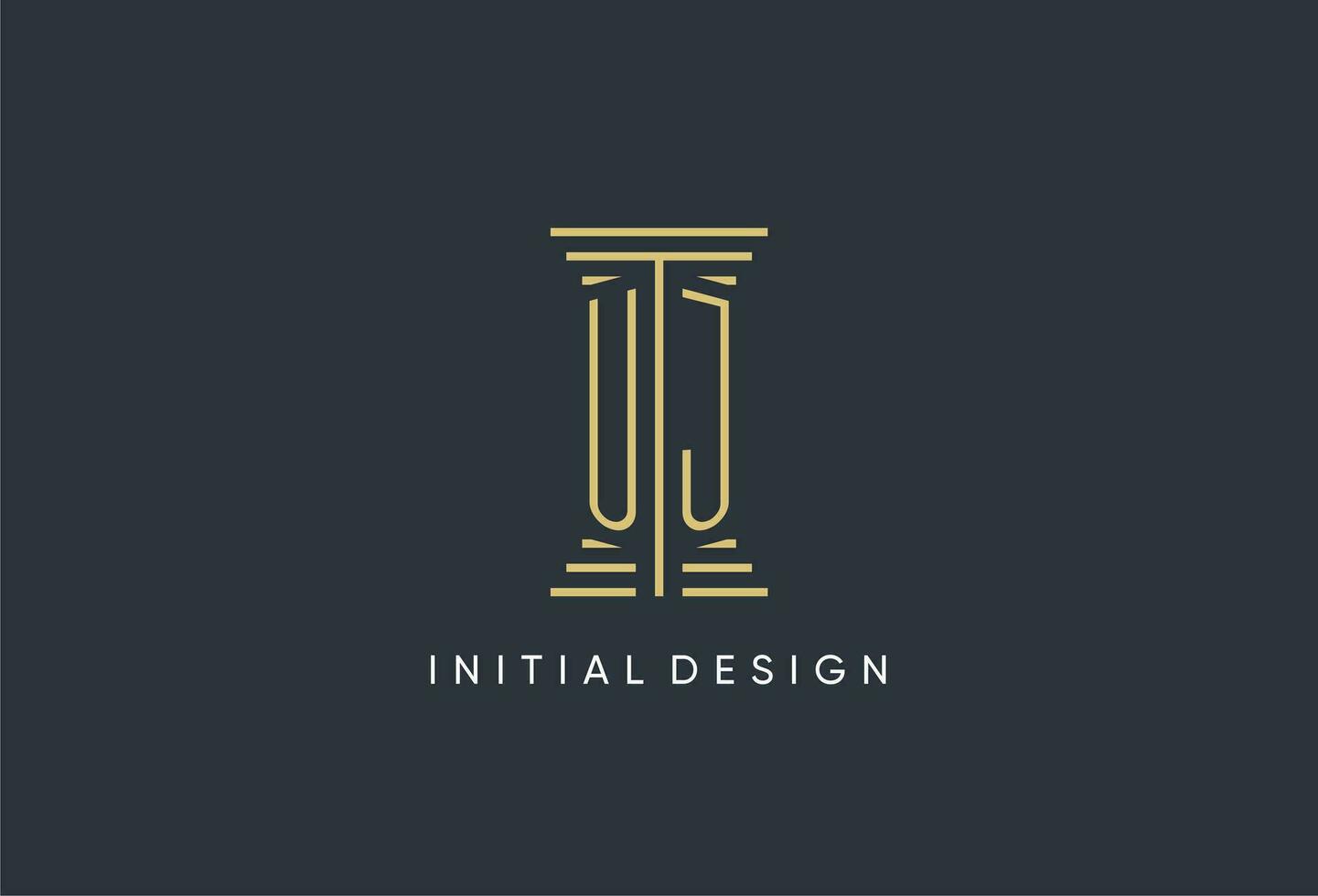 UJ initial monogram with pillar shape logo design vector