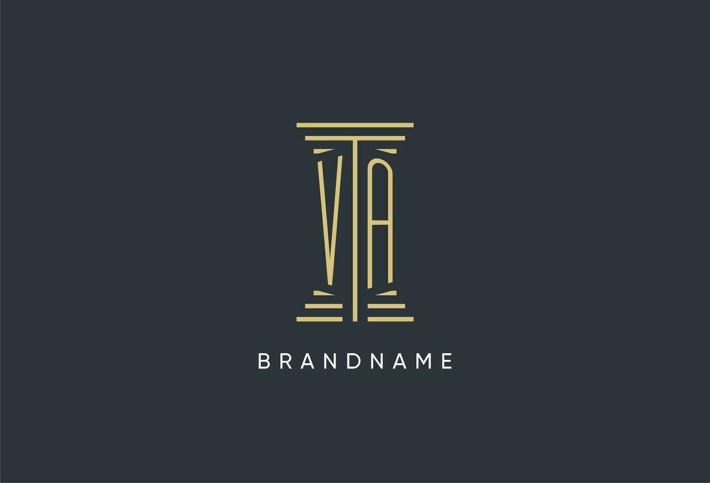 VA initial monogram with pillar shape logo design vector