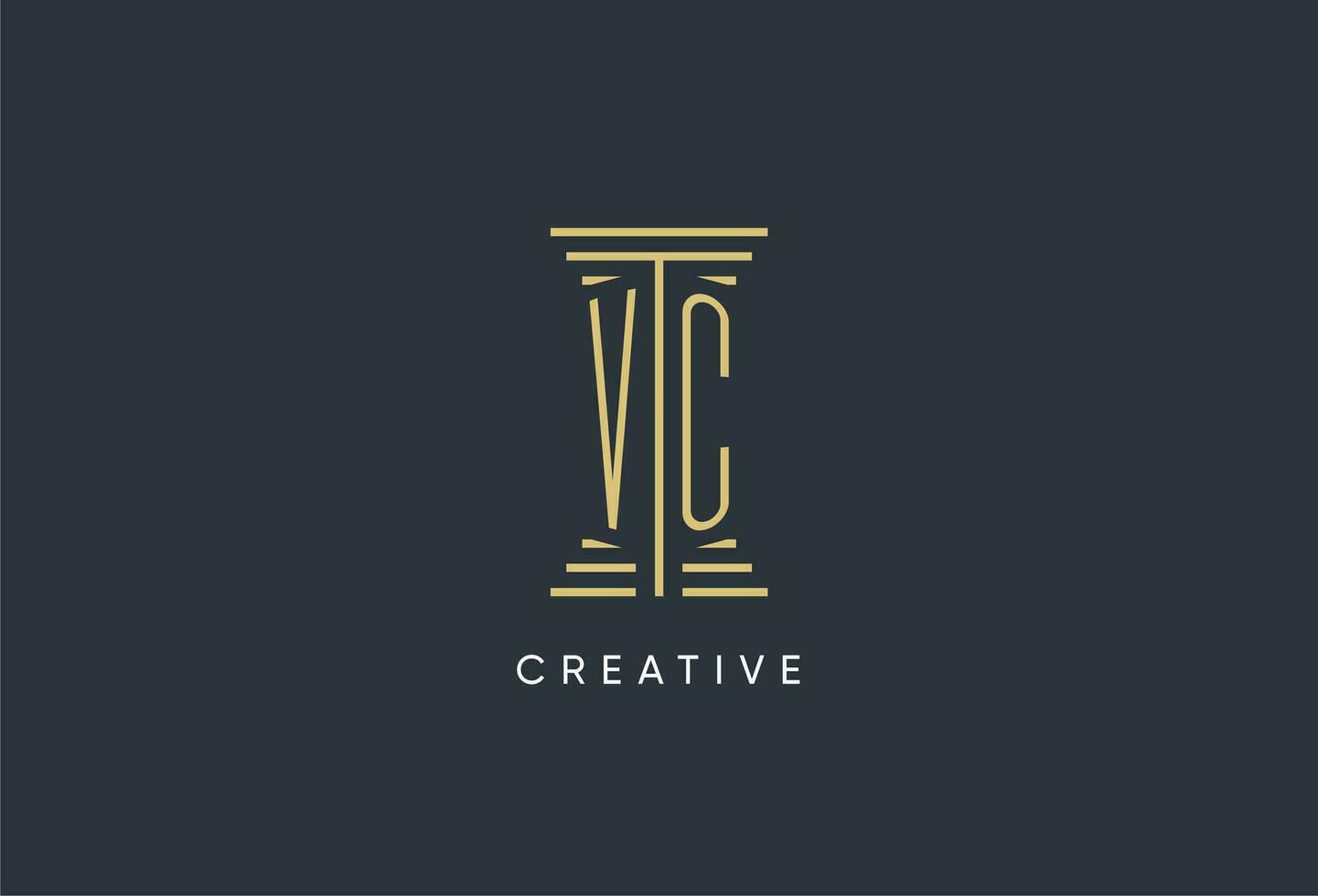 VC initial monogram with pillar shape logo design vector