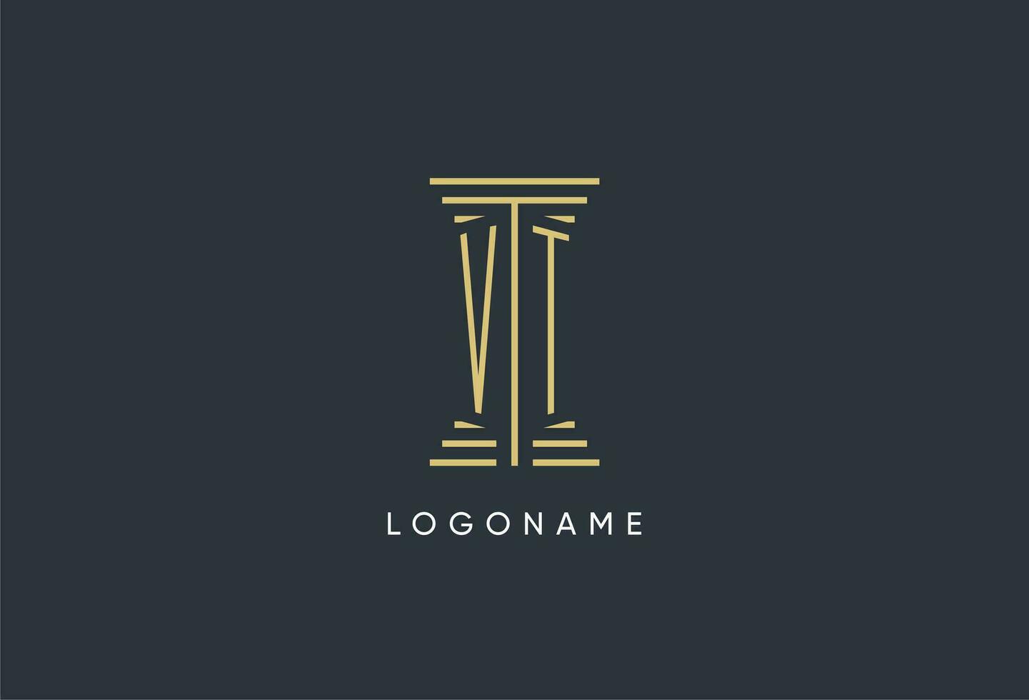 VT initial monogram with pillar shape logo design vector