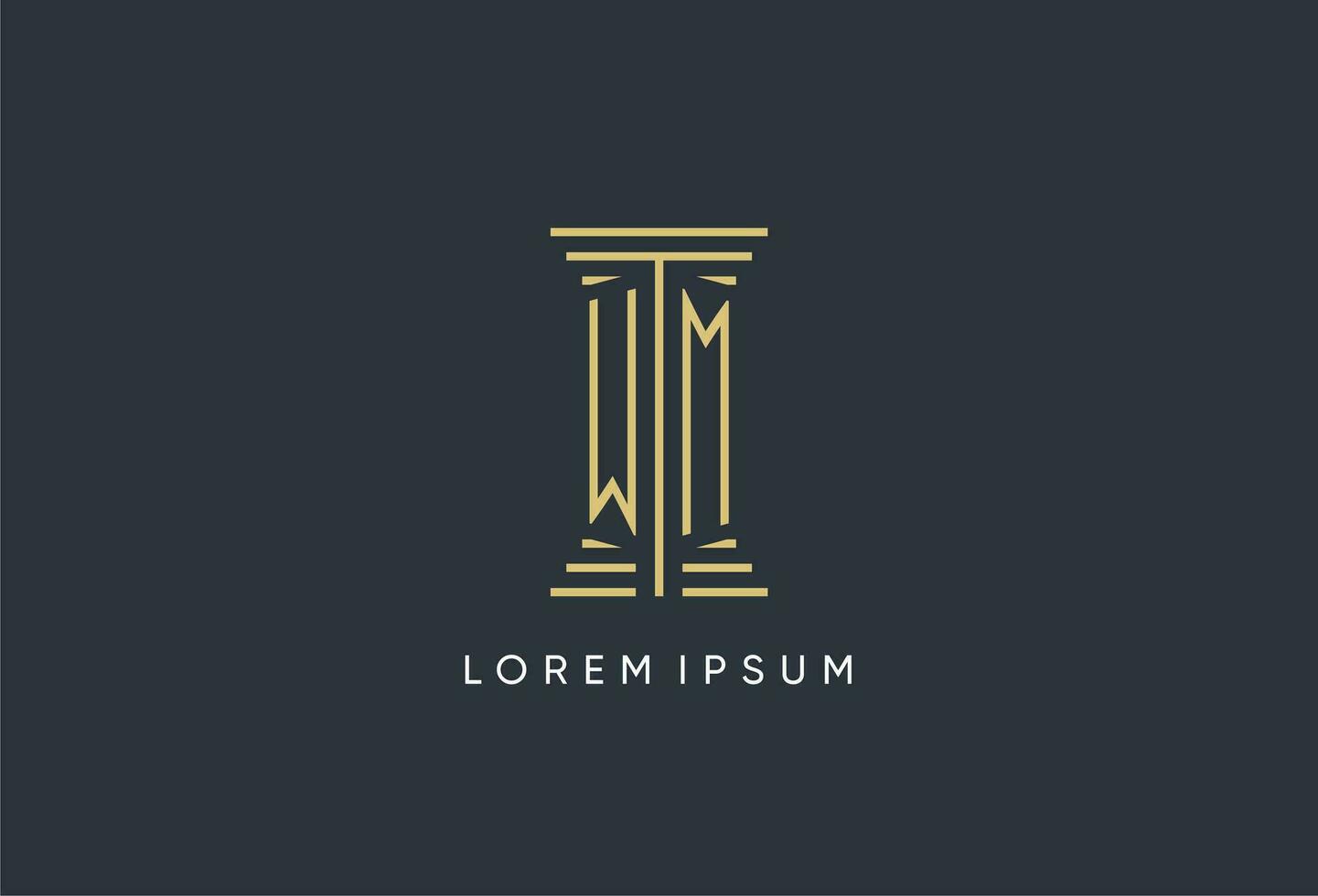 WM initial monogram with pillar shape logo design vector