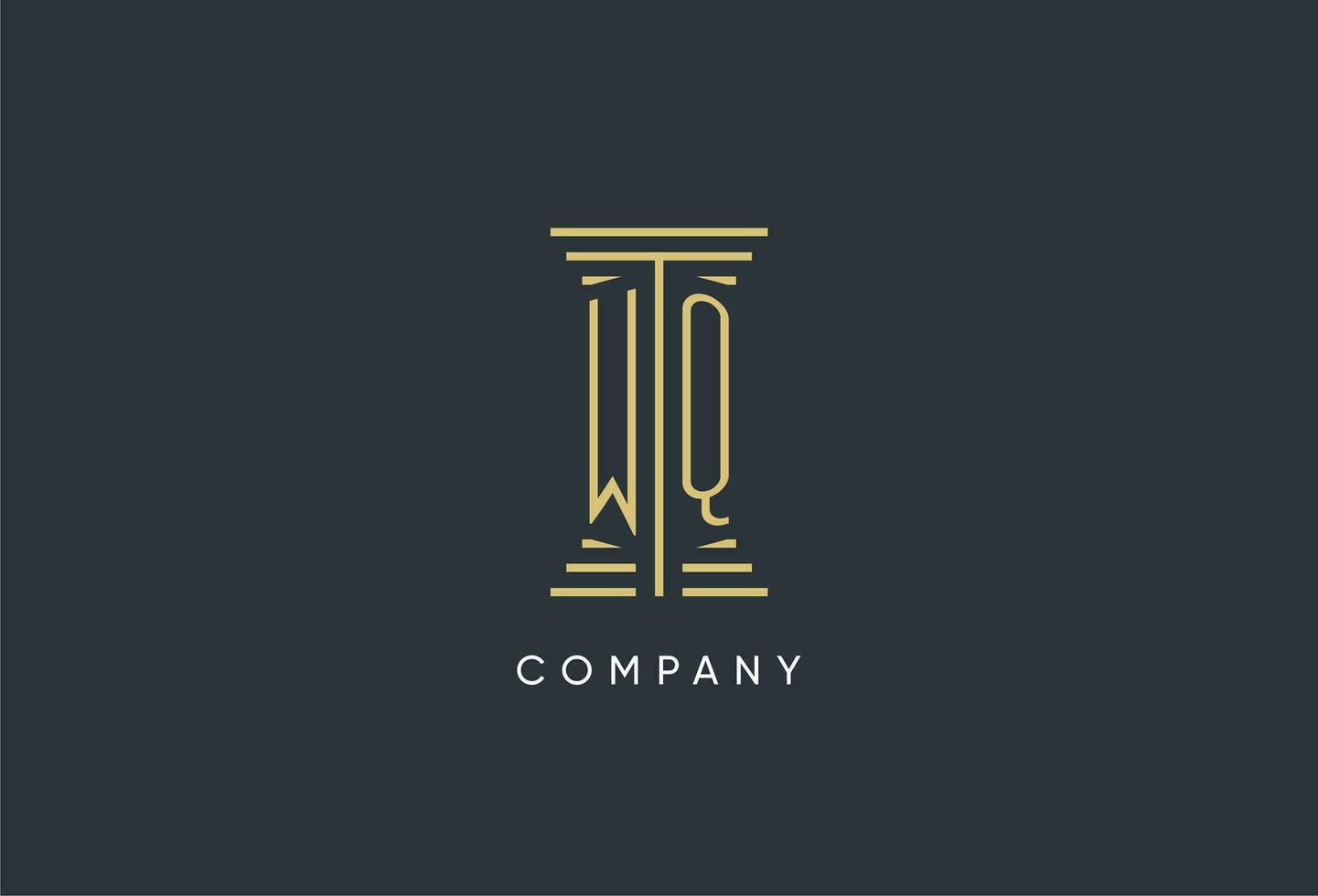 WQ initial monogram with pillar shape logo design vector