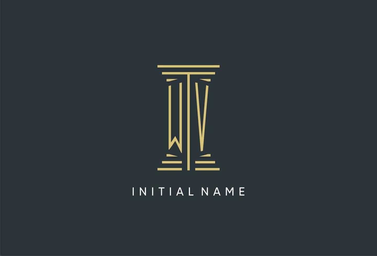 WV initial monogram with pillar shape logo design vector