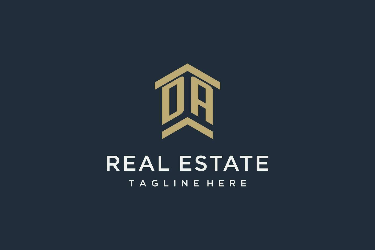 Initial DA logo for real estate with simple and creative house roof icon logo design ideas vector