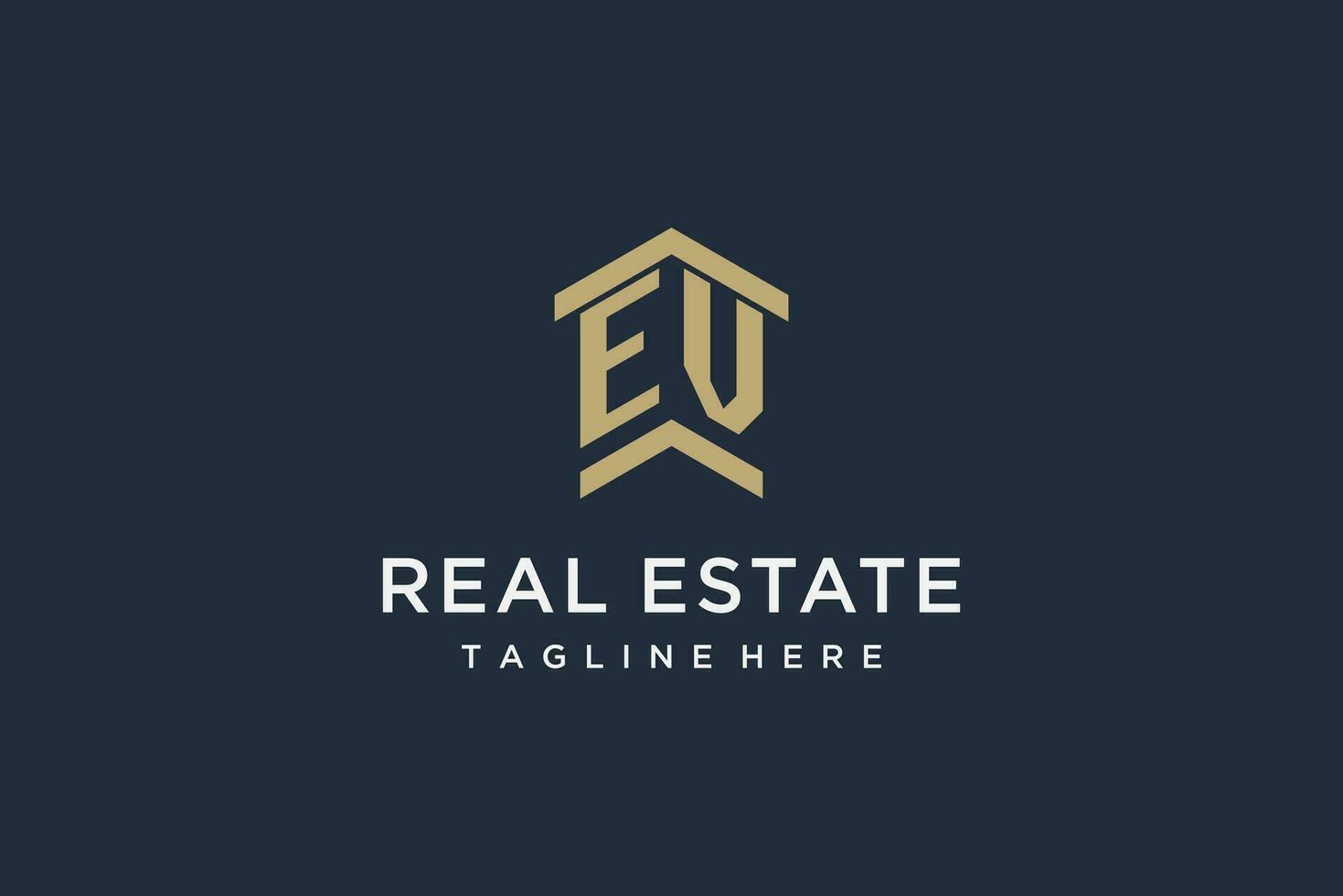 Initial EV logo for real estate with simple and creative house roof icon logo design ideas vector