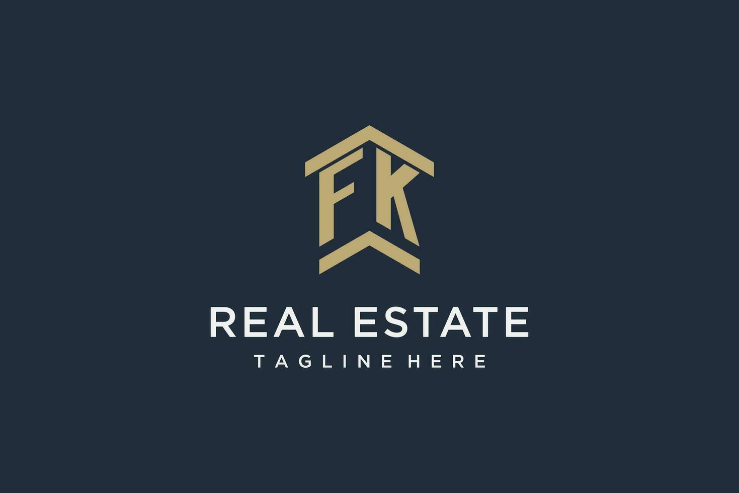 Initial FK logo for real estate with simple and creative house roof icon logo design ideas vector