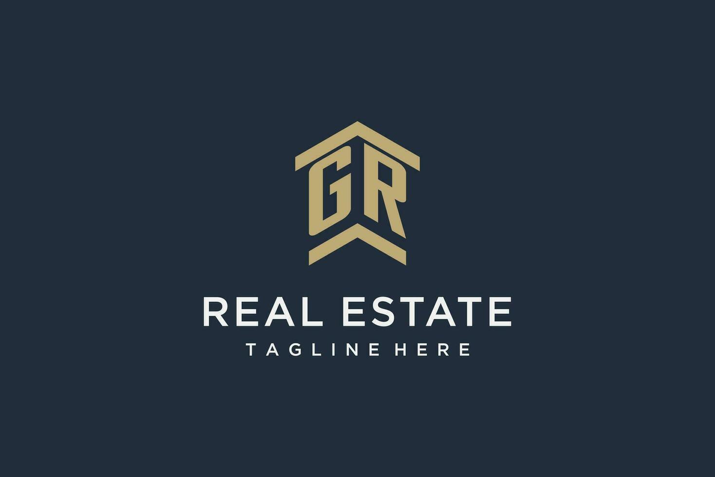 Initial GR logo for real estate with simple and creative house roof icon logo design ideas vector