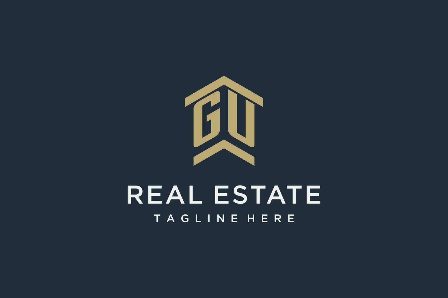 Initial GU logo for real estate with simple and creative house roof icon logo design ideas vector