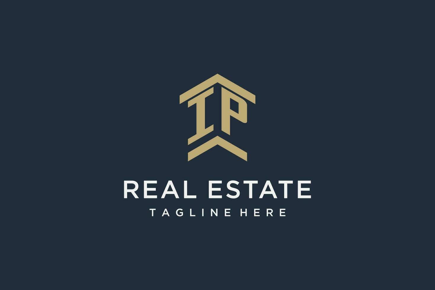 Initial IP logo for real estate with simple and creative house roof icon logo design ideas vector
