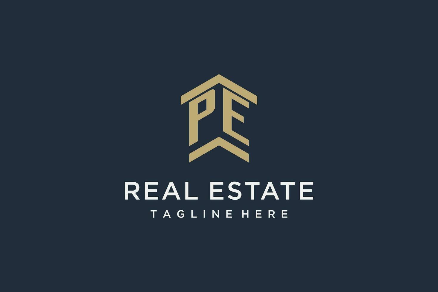 Initial PE logo for real estate with simple and creative house roof icon logo design ideas vector
