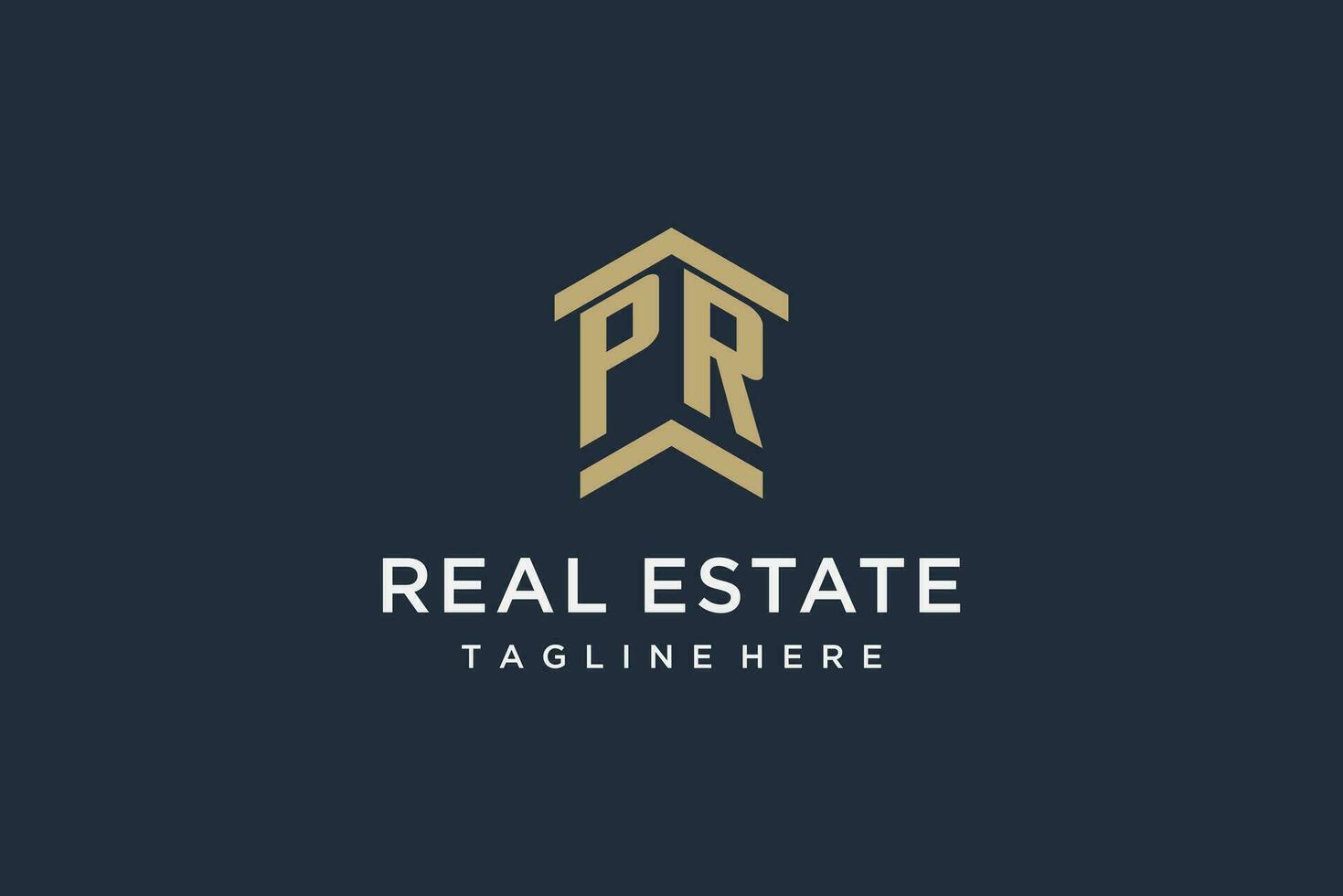 Initial PR logo for real estate with simple and creative house roof icon logo design ideas vector