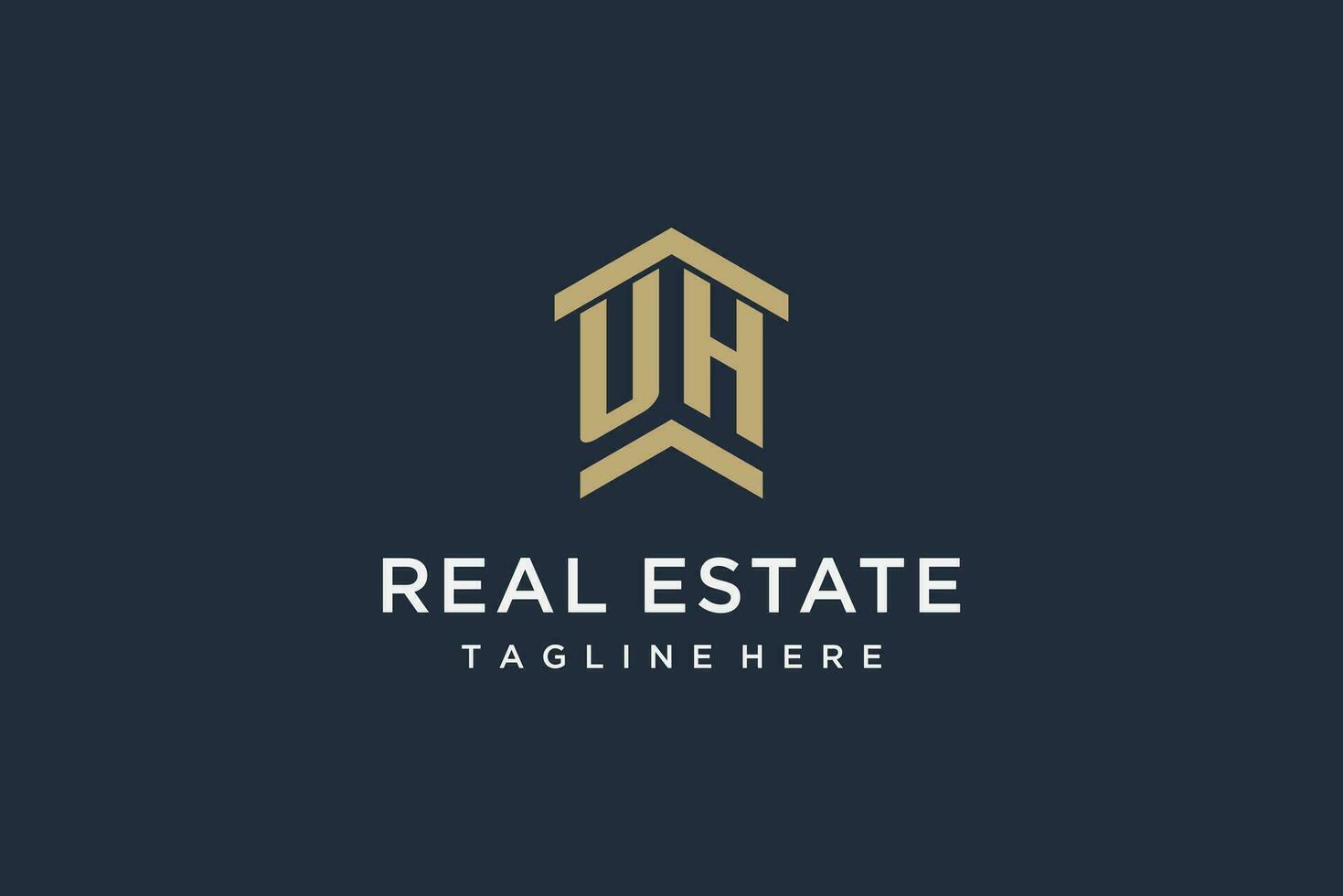 Initial UH logo for real estate with simple and creative house roof icon logo design ideas vector