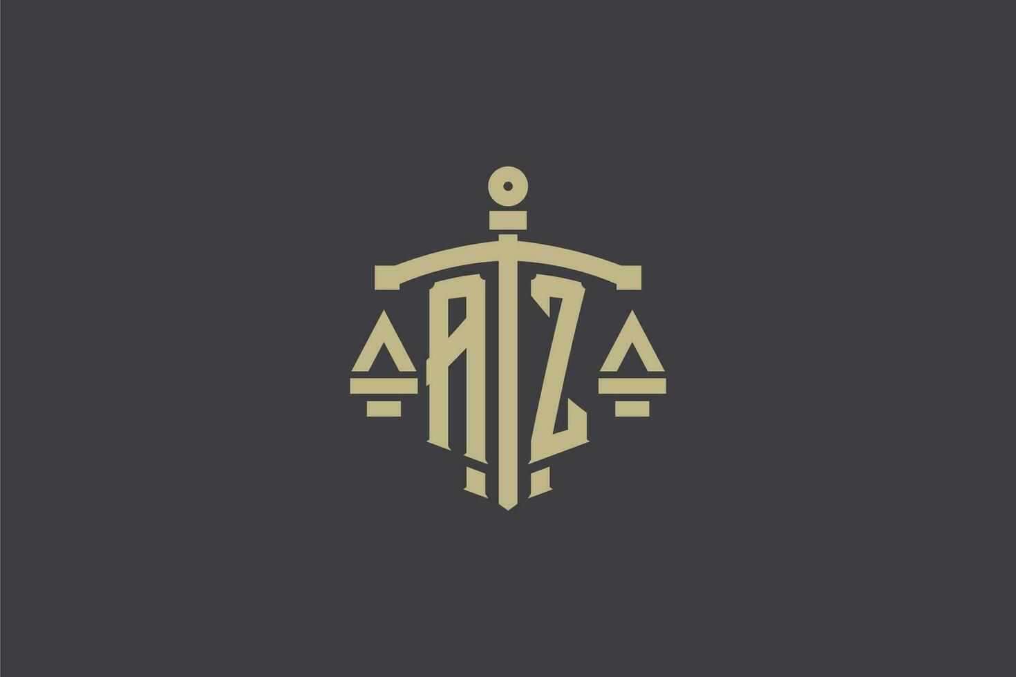 Letter AZ logo for law office and attorney with creative scale and sword icon design vector