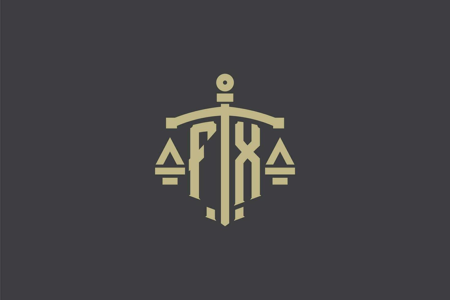 Letter FX logo for law office and attorney with creative scale and sword icon design vector