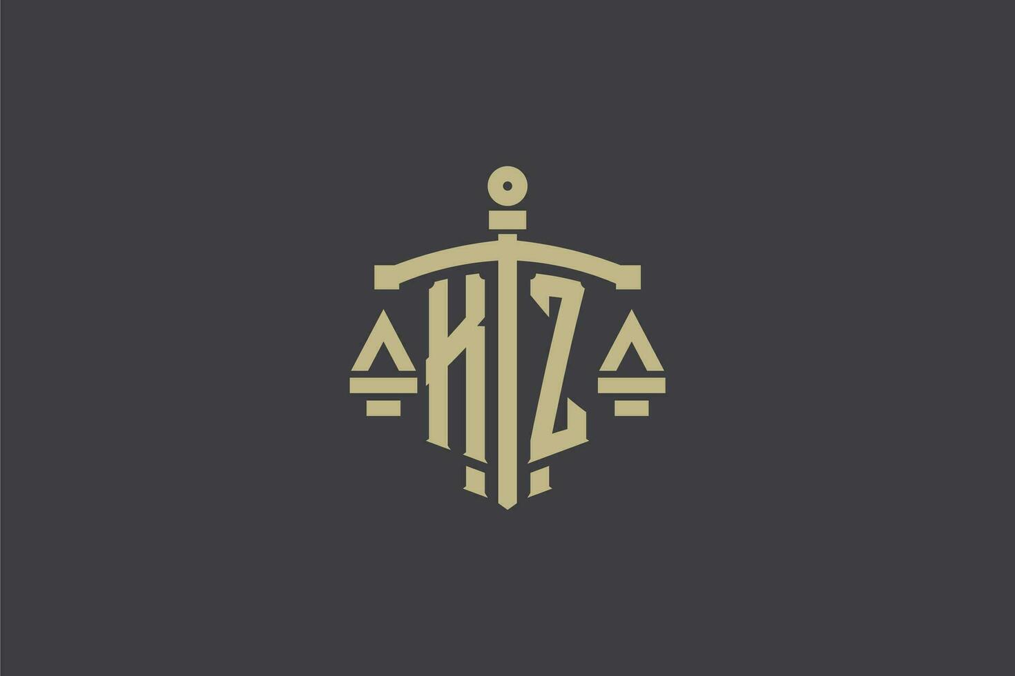 Letter KZ logo for law office and attorney with creative scale and sword icon design vector