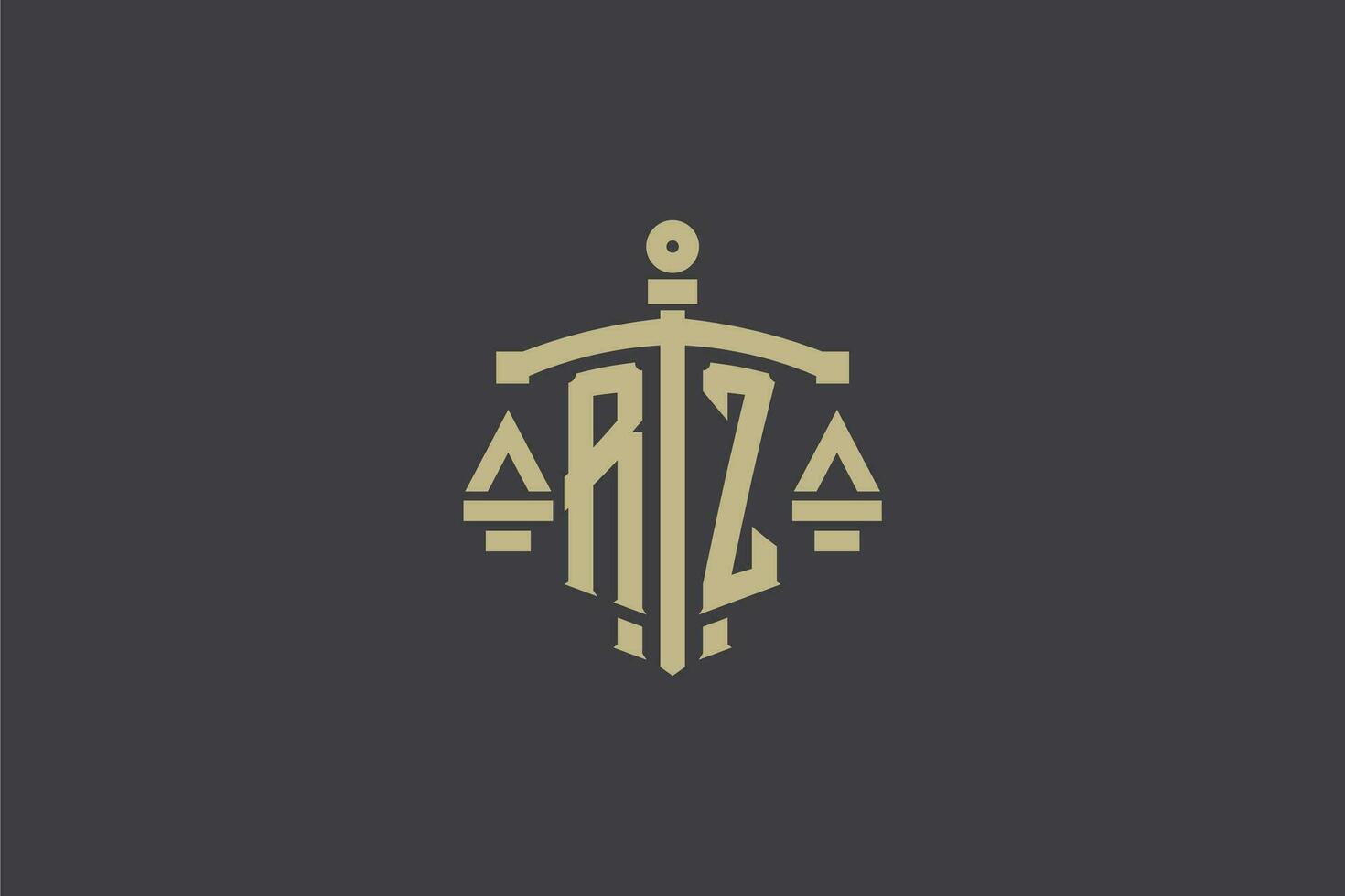 letra rz logo para ley oficina y abogado con creativo escala y espada icono diseño vector