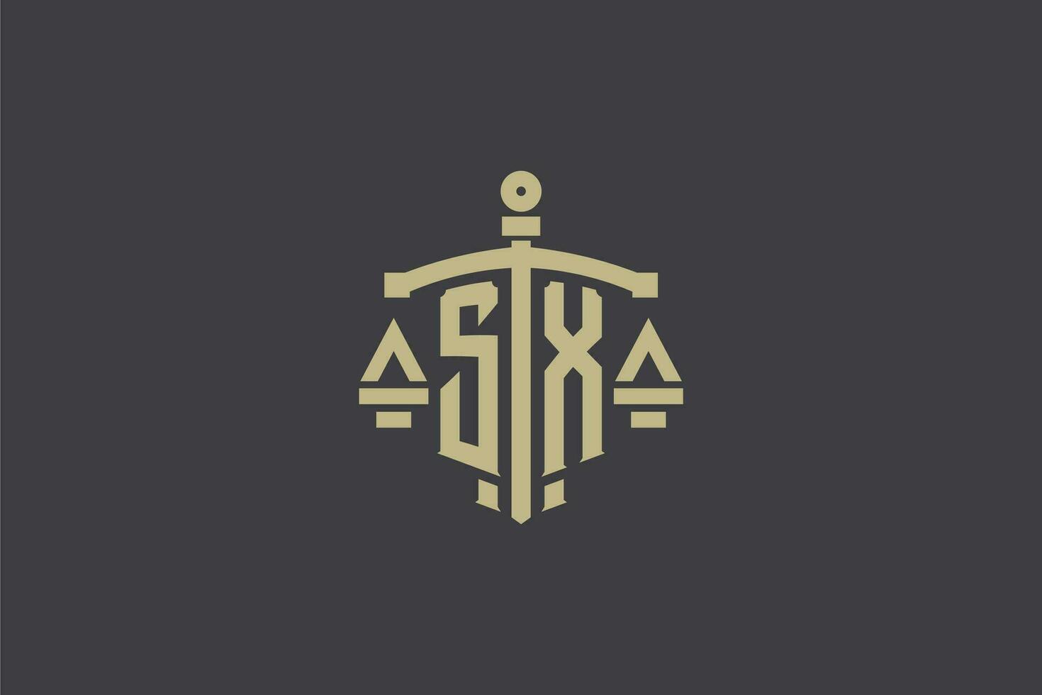 Letter SX logo for law office and attorney with creative scale and sword icon design vector