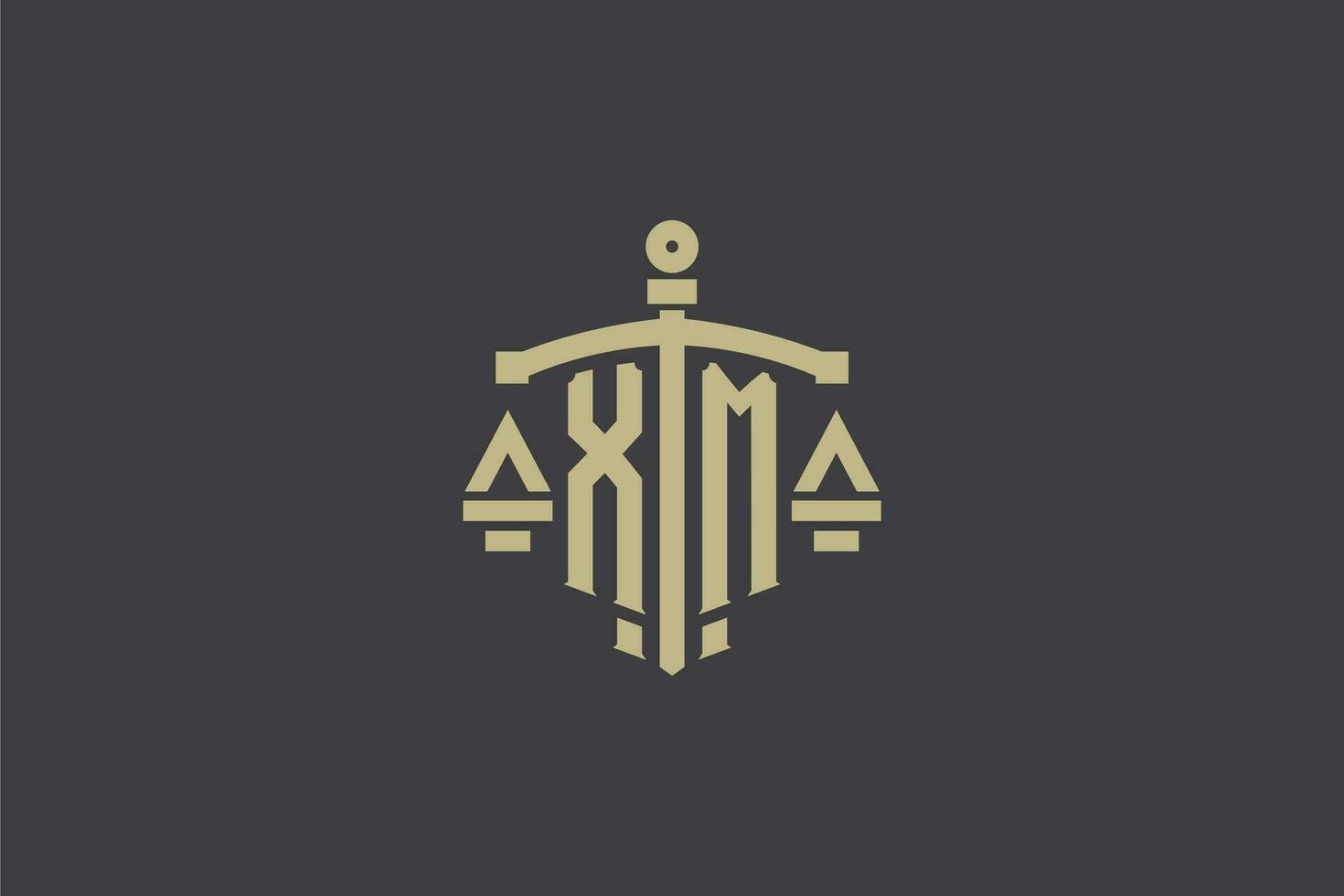 Letter XM logo for law office and attorney with creative scale and sword icon design vector