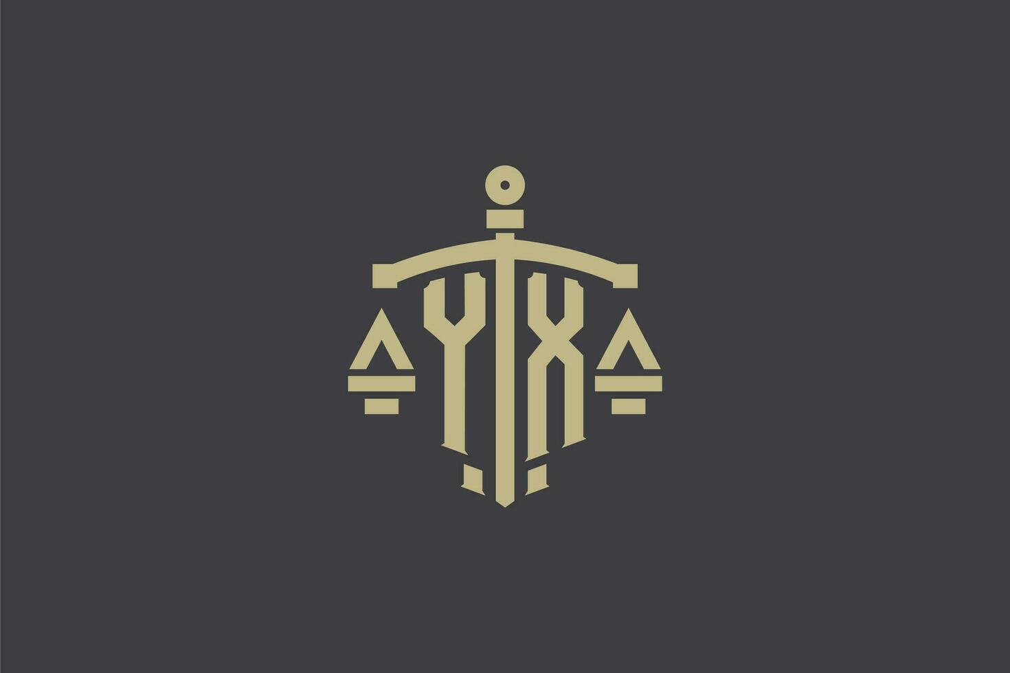 Letter YX logo for law office and attorney with creative scale and sword icon design vector