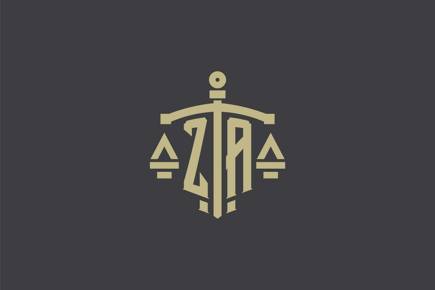 Letter ZA logo for law office and attorney with creative scale and sword icon design vector