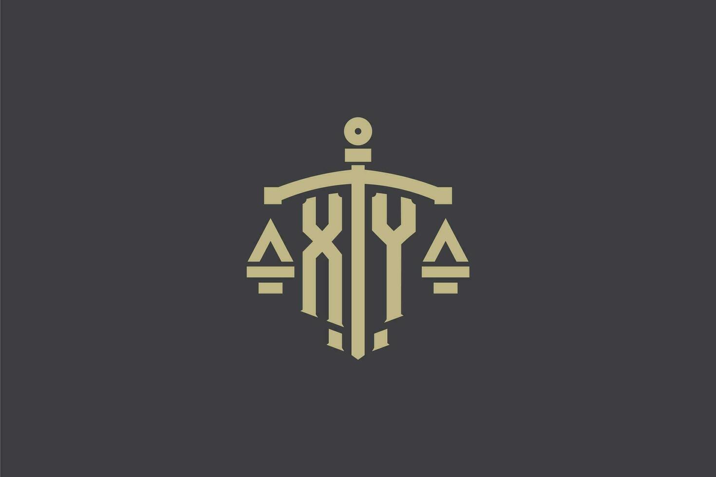 Letter XY logo for law office and attorney with creative scale and sword icon design vector