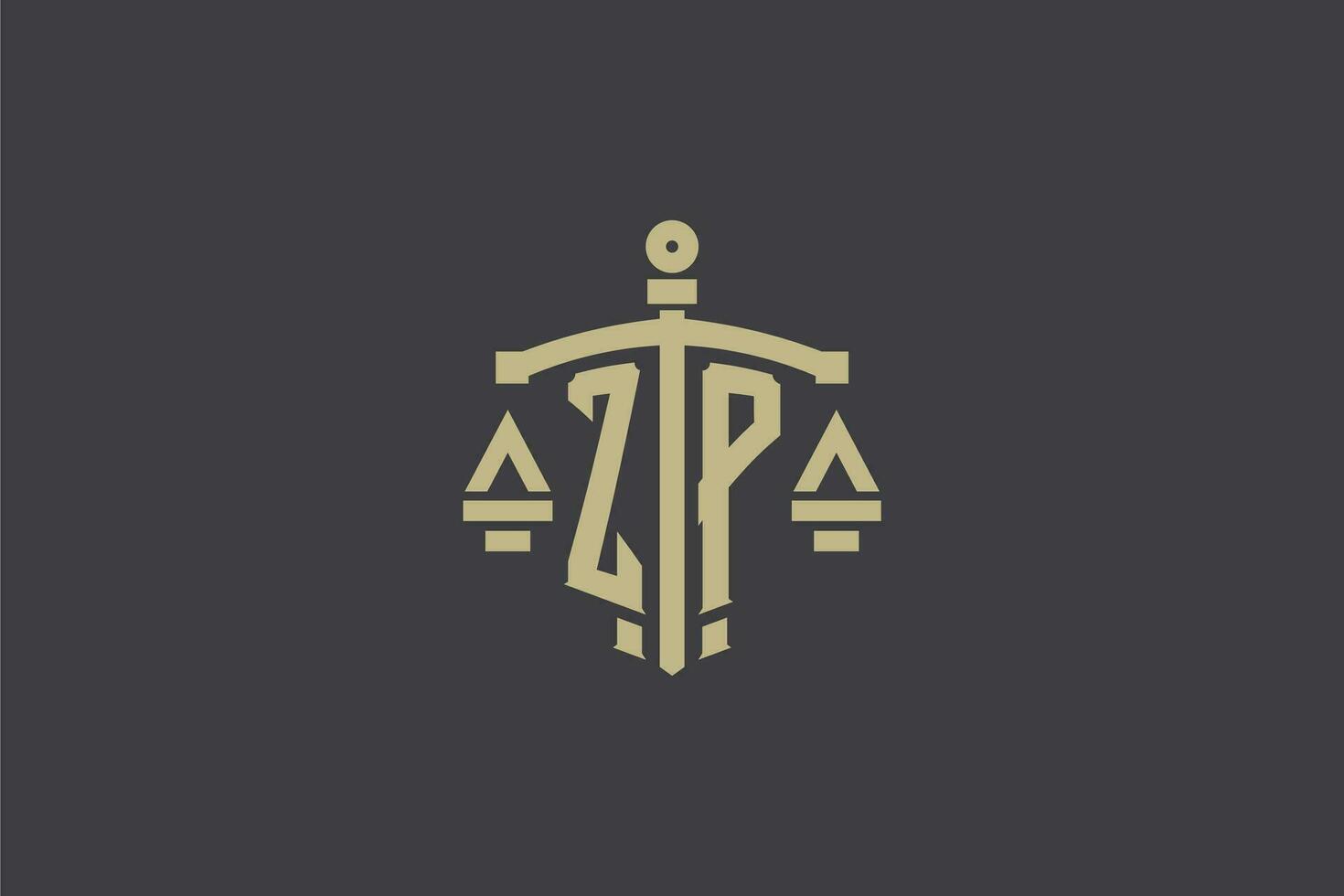 Letter ZP logo for law office and attorney with creative scale and sword icon design vector