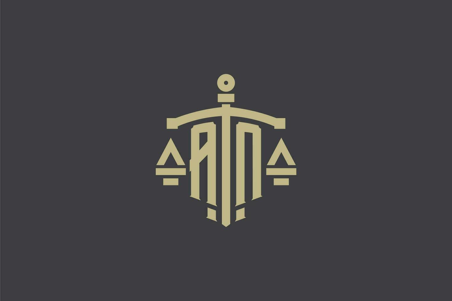 Letter AN logo for law office and attorney with creative scale and sword icon design vector