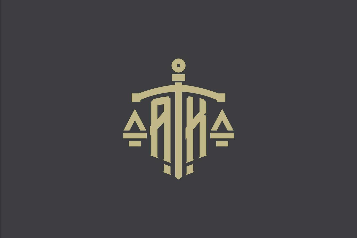 Letter AK logo for law office and attorney with creative scale and sword icon design vector
