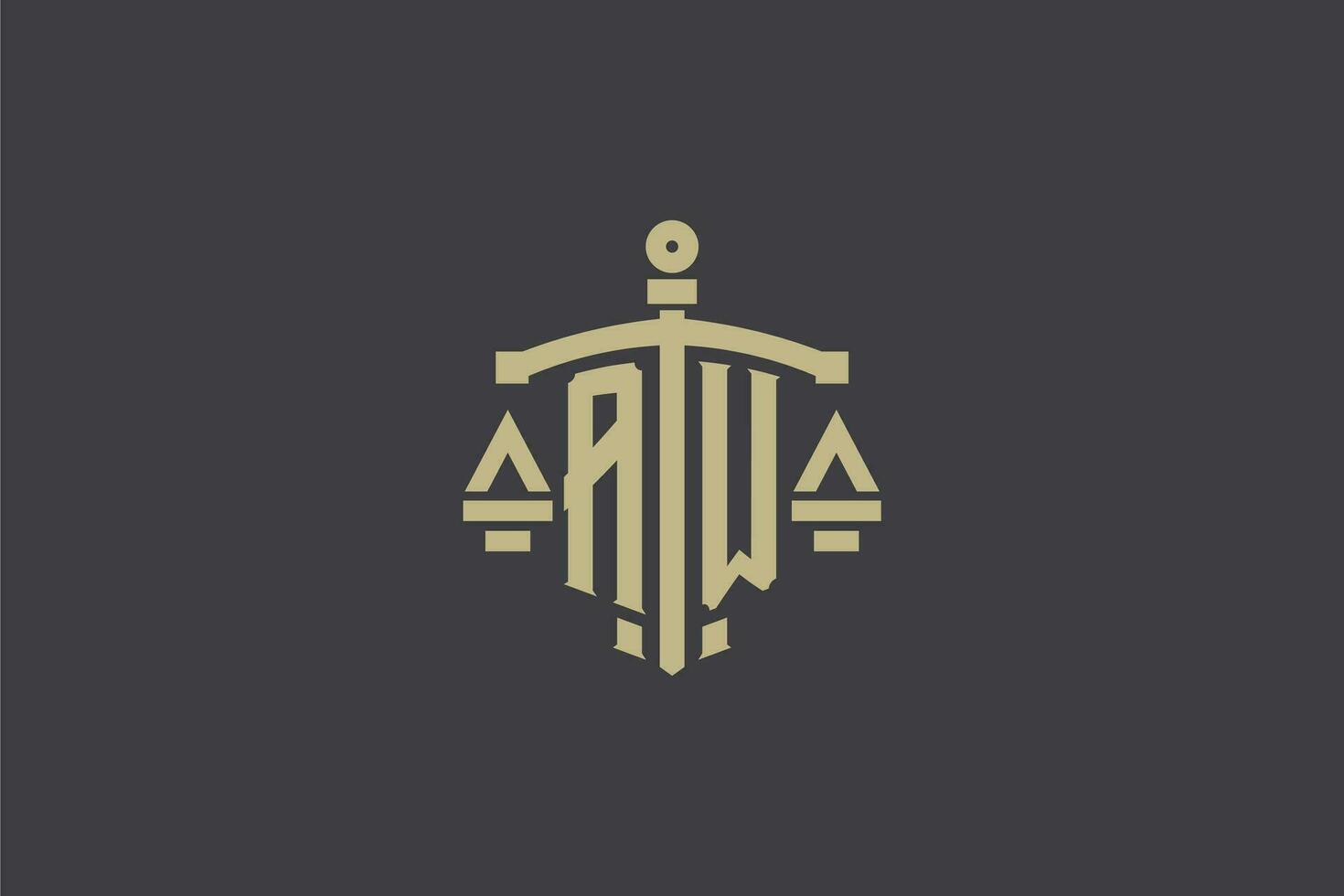 Letter AW logo for law office and attorney with creative scale and sword icon design vector