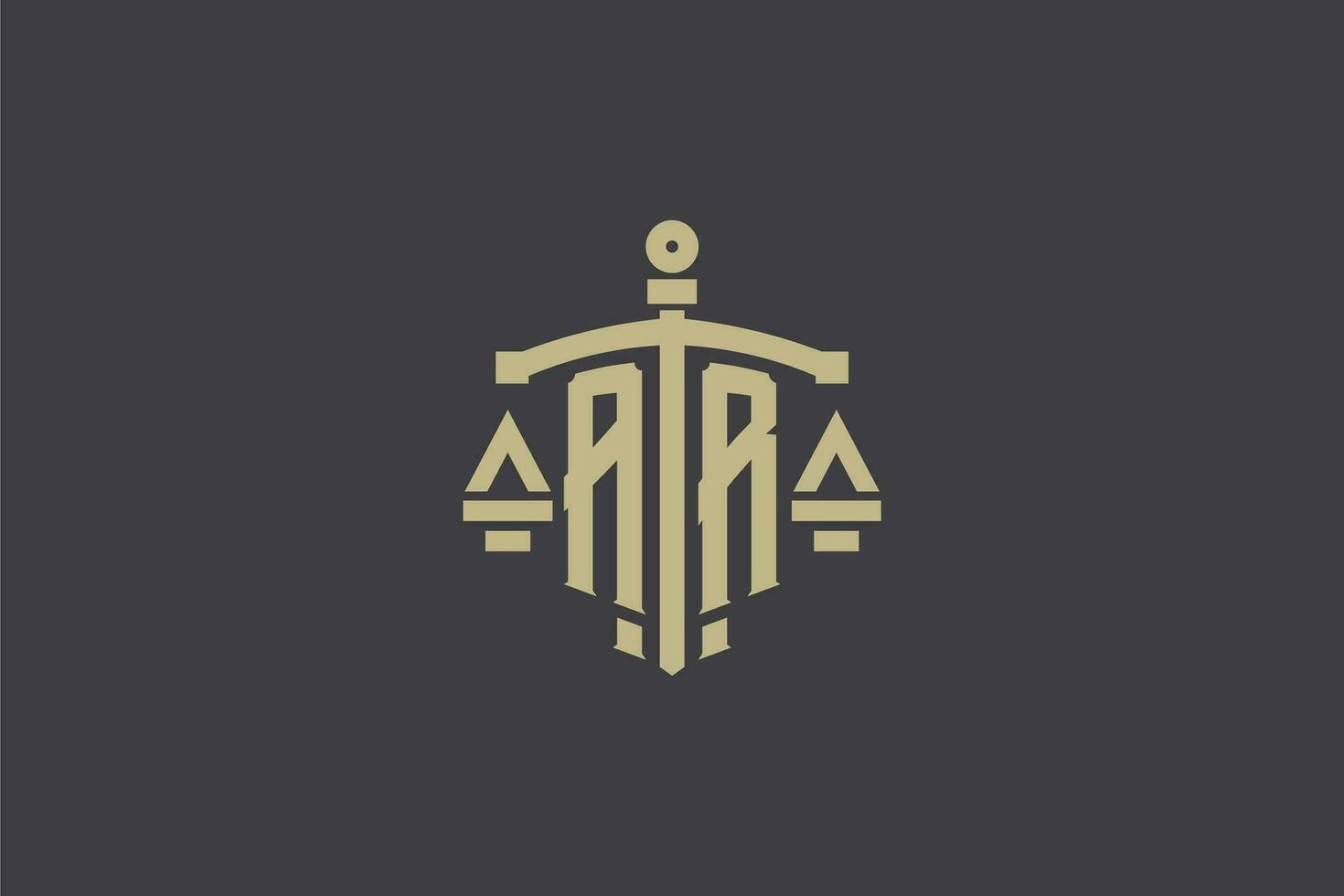 Letter AR logo for law office and attorney with creative scale and sword icon design vector