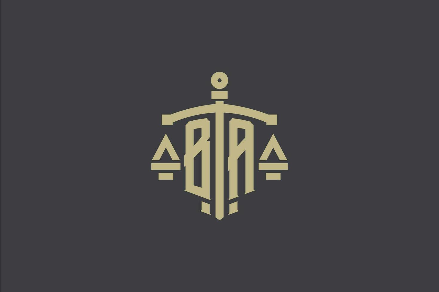 Letter BA logo for law office and attorney with creative scale and sword icon design vector