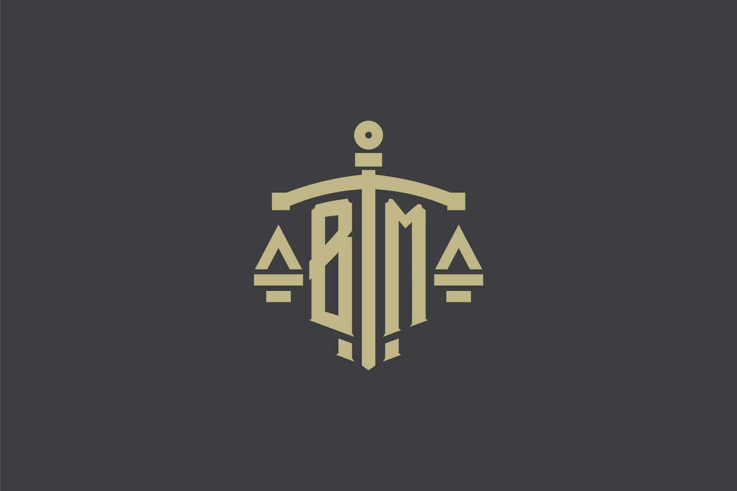 Letter BM logo for law office and attorney with creative scale and sword icon design vector