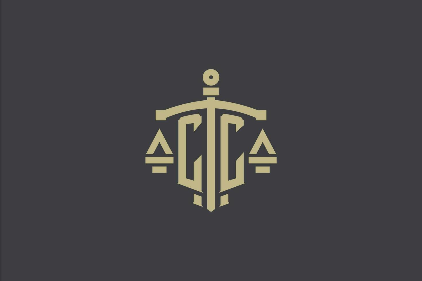 Letter CC logo for law office and attorney with creative scale and sword icon design vector