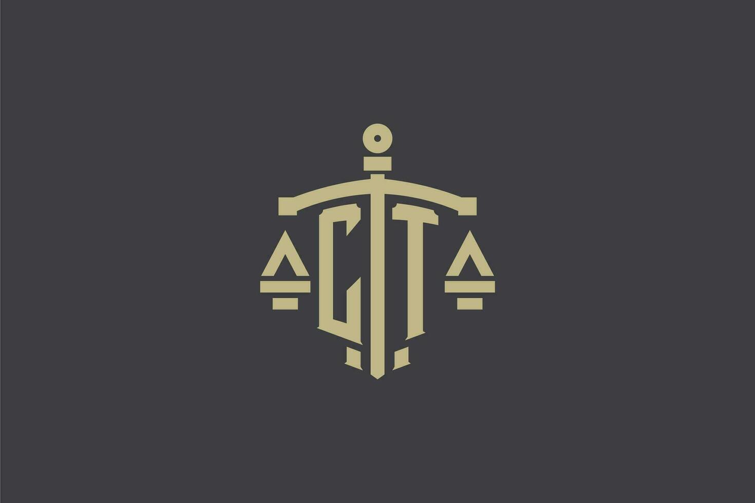 Letter CT logo for law office and attorney with creative scale and sword icon design vector