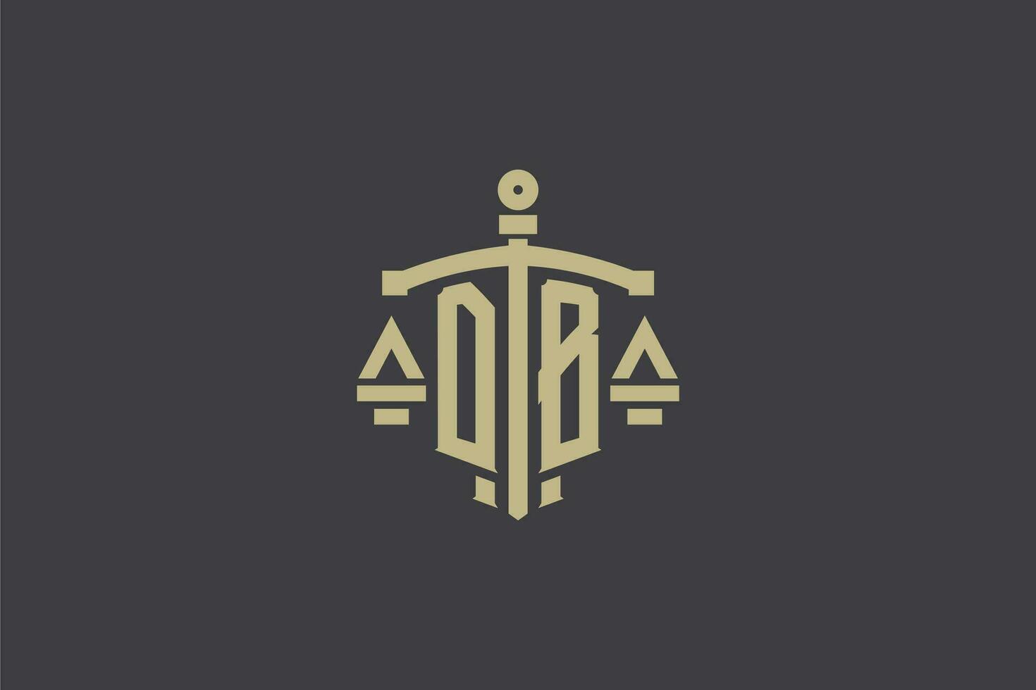 Letter DB logo for law office and attorney with creative scale and sword icon design vector