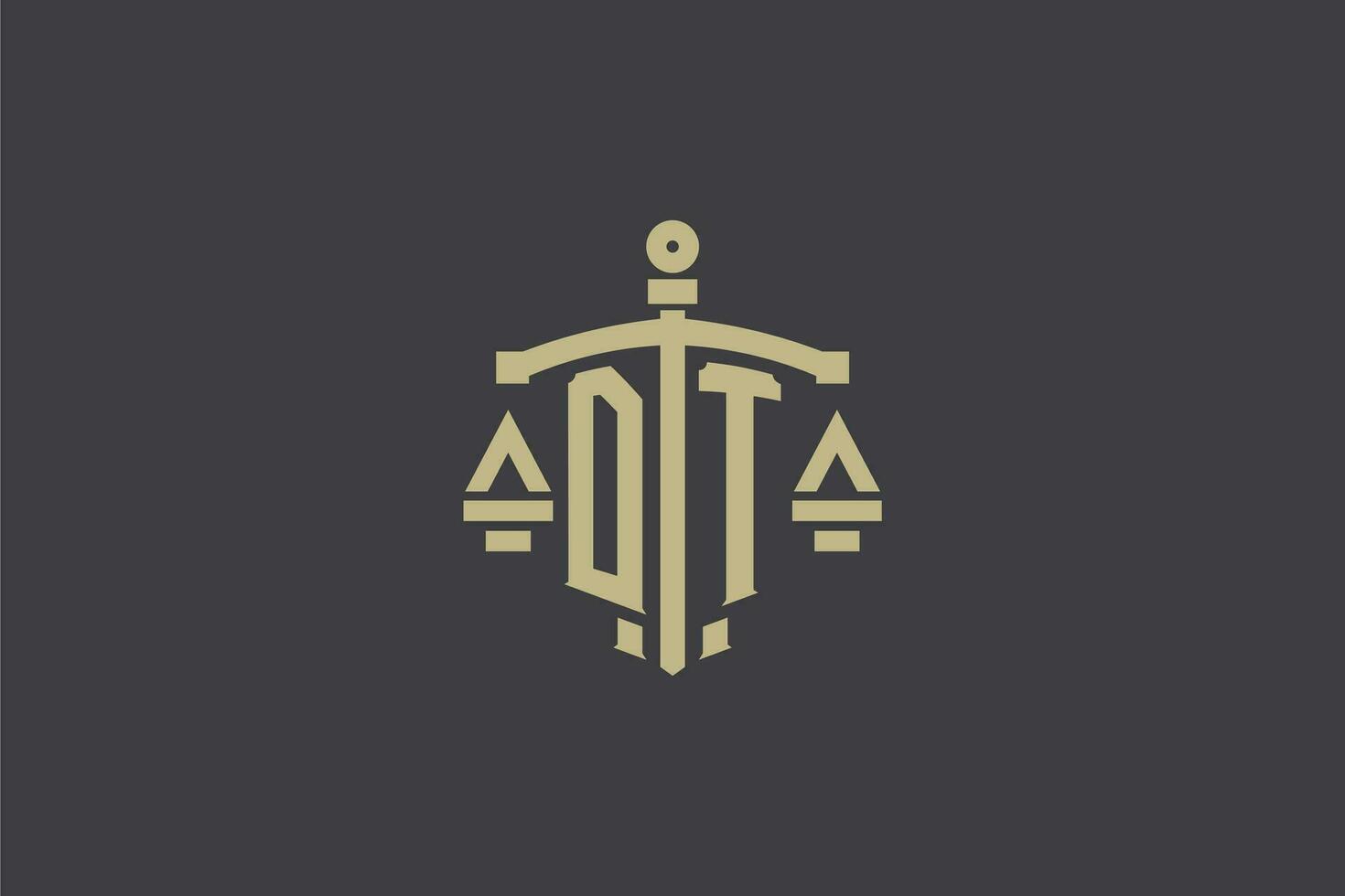 Letter DT logo for law office and attorney with creative scale and sword icon design vector