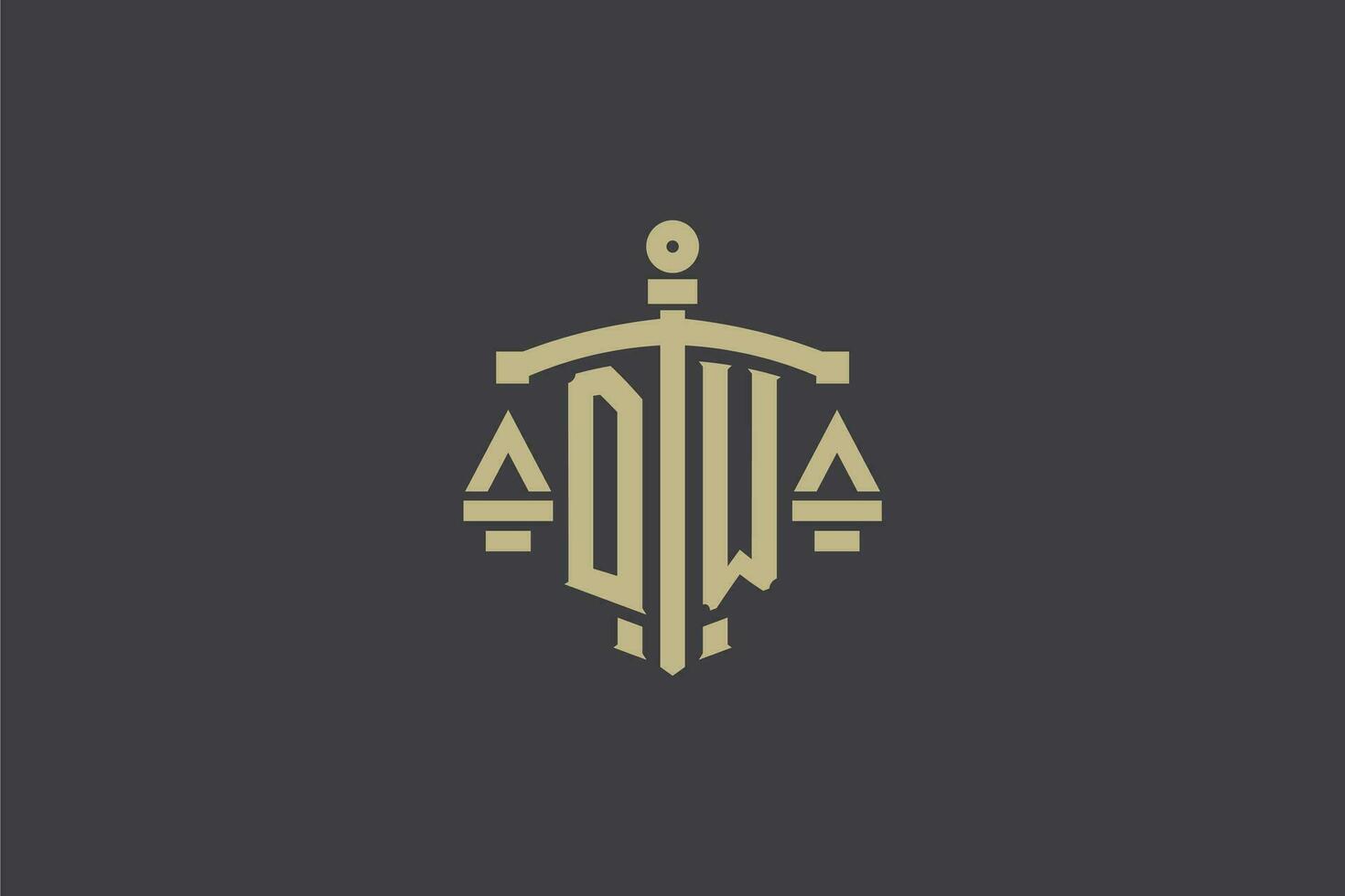 Letter DW logo for law office and attorney with creative scale and sword icon design vector