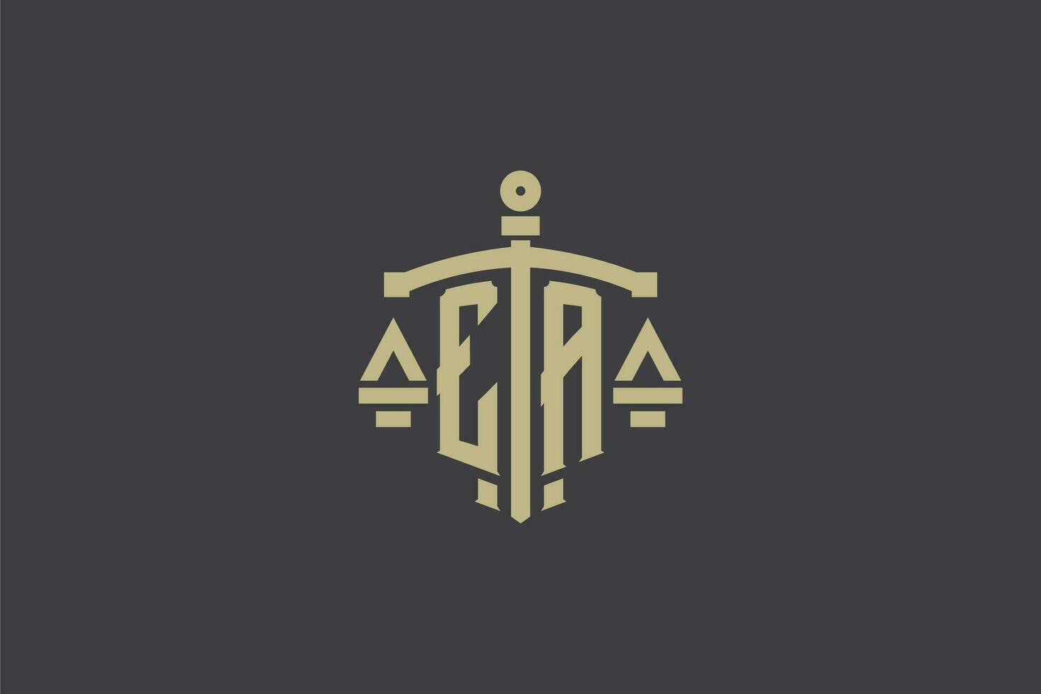 Letter EA logo for law office and attorney with creative scale and sword icon design vector