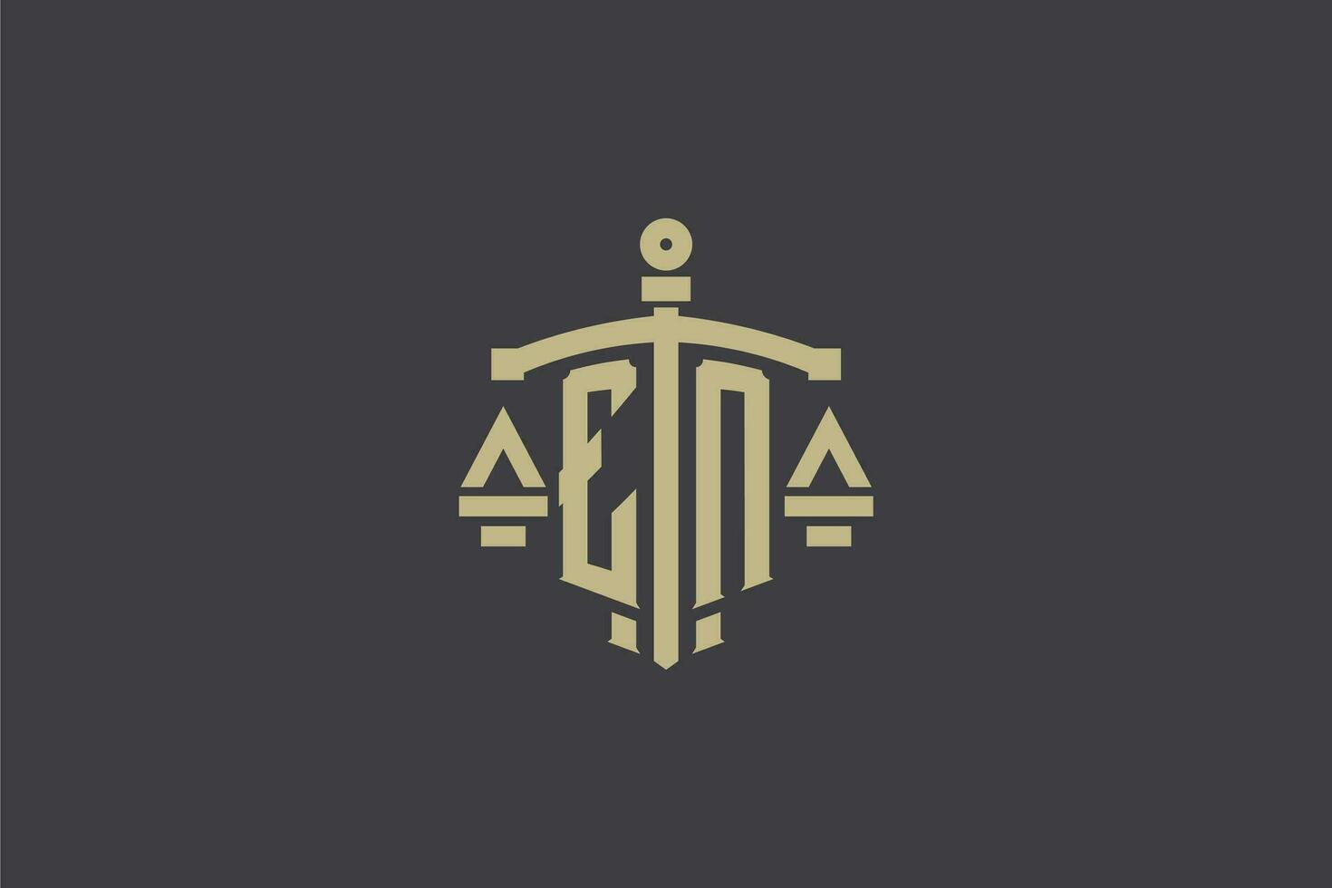 Letter EN logo for law office and attorney with creative scale and sword icon design vector