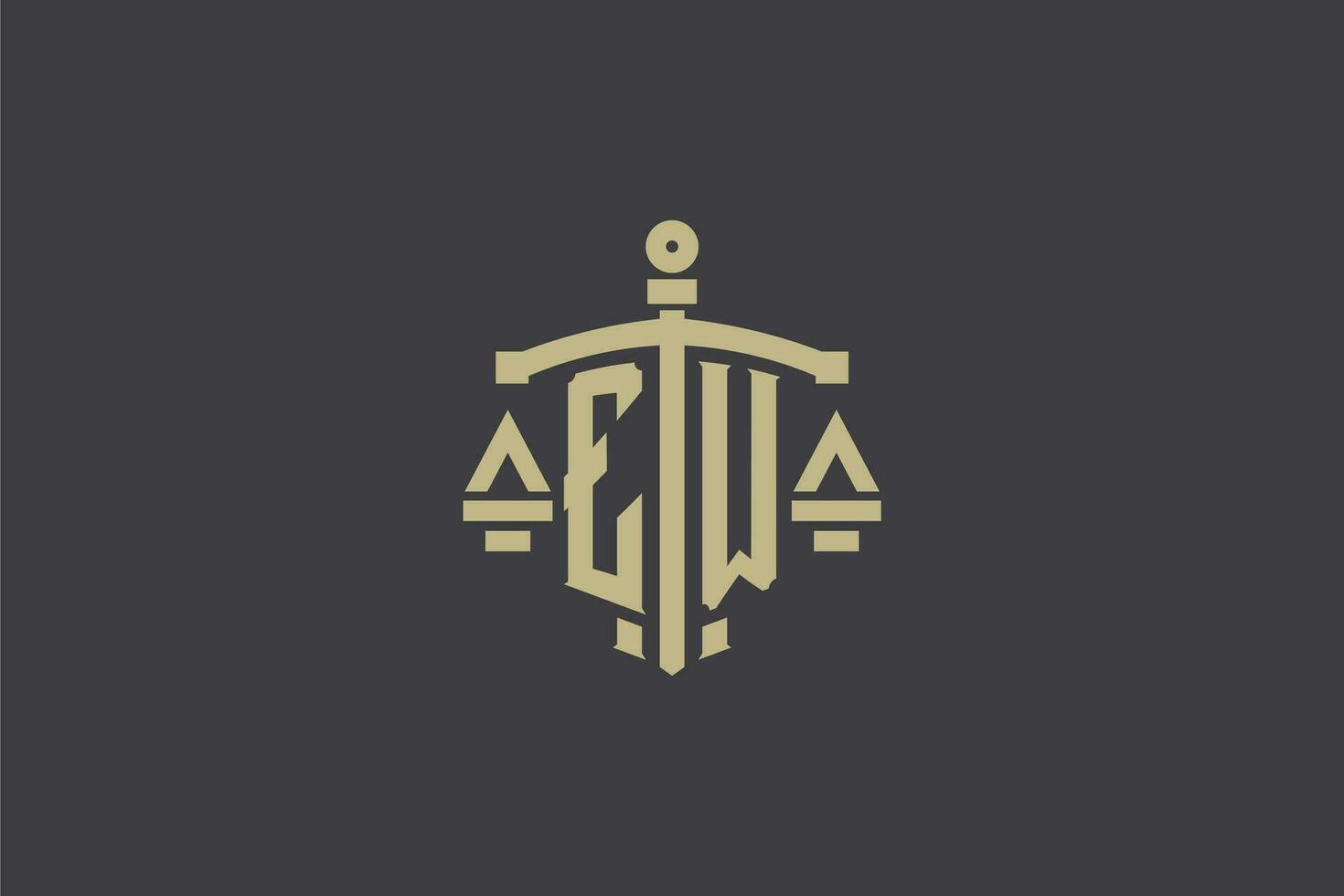 Letter EW logo for law office and attorney with creative scale and sword icon design vector