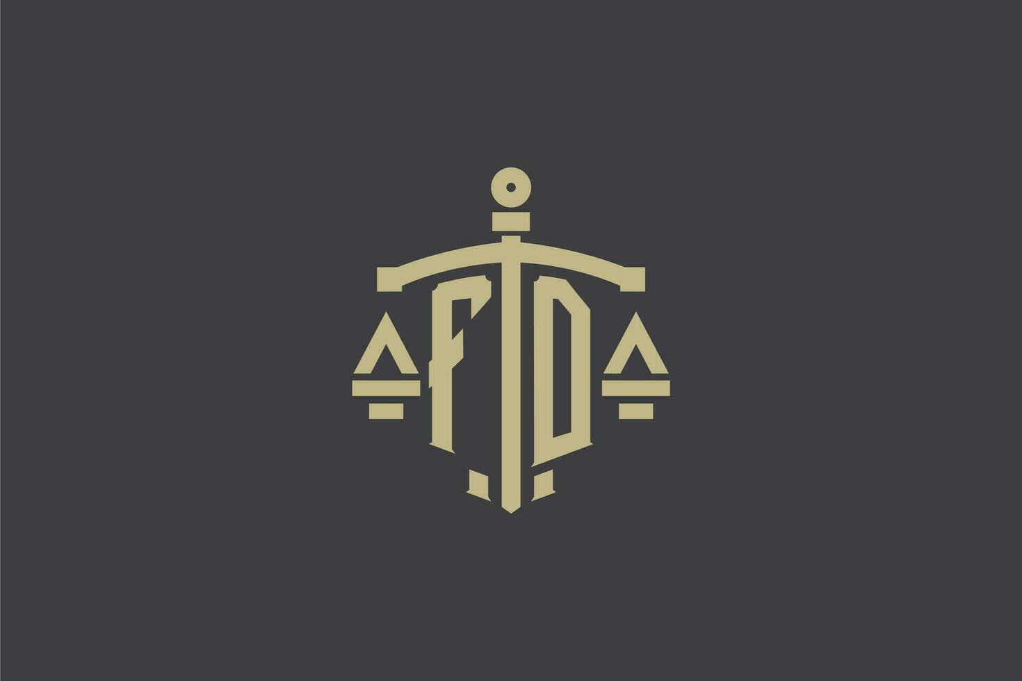 Letter FD logo for law office and attorney with creative scale and sword icon design vector