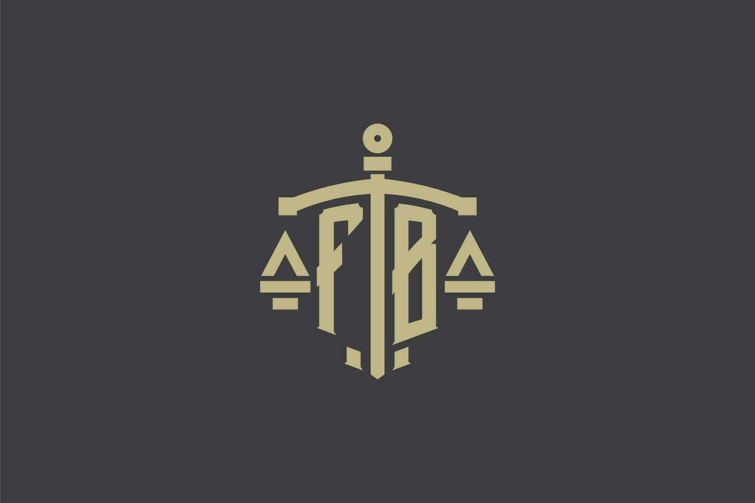 Letter FB logo for law office and attorney with creative scale and sword icon design vector