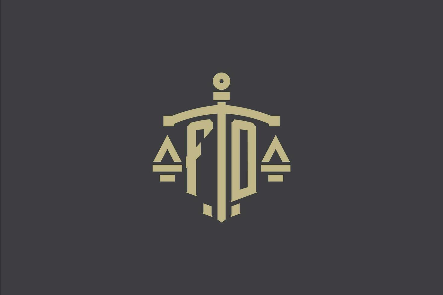 Letter FO logo for law office and attorney with creative scale and sword icon design vector