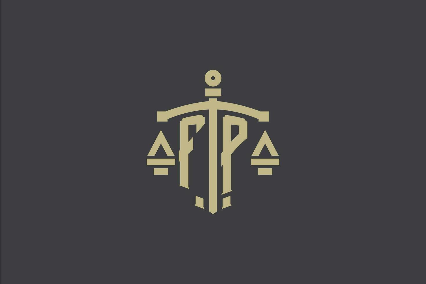 Letter FP logo for law office and attorney with creative scale and sword icon design vector