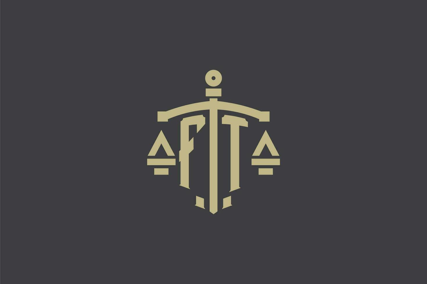 Letter FT logo for law office and attorney with creative scale and sword icon design vector