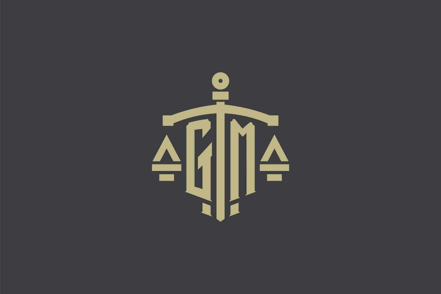 Letter GM logo for law office and attorney with creative scale and sword icon design vector