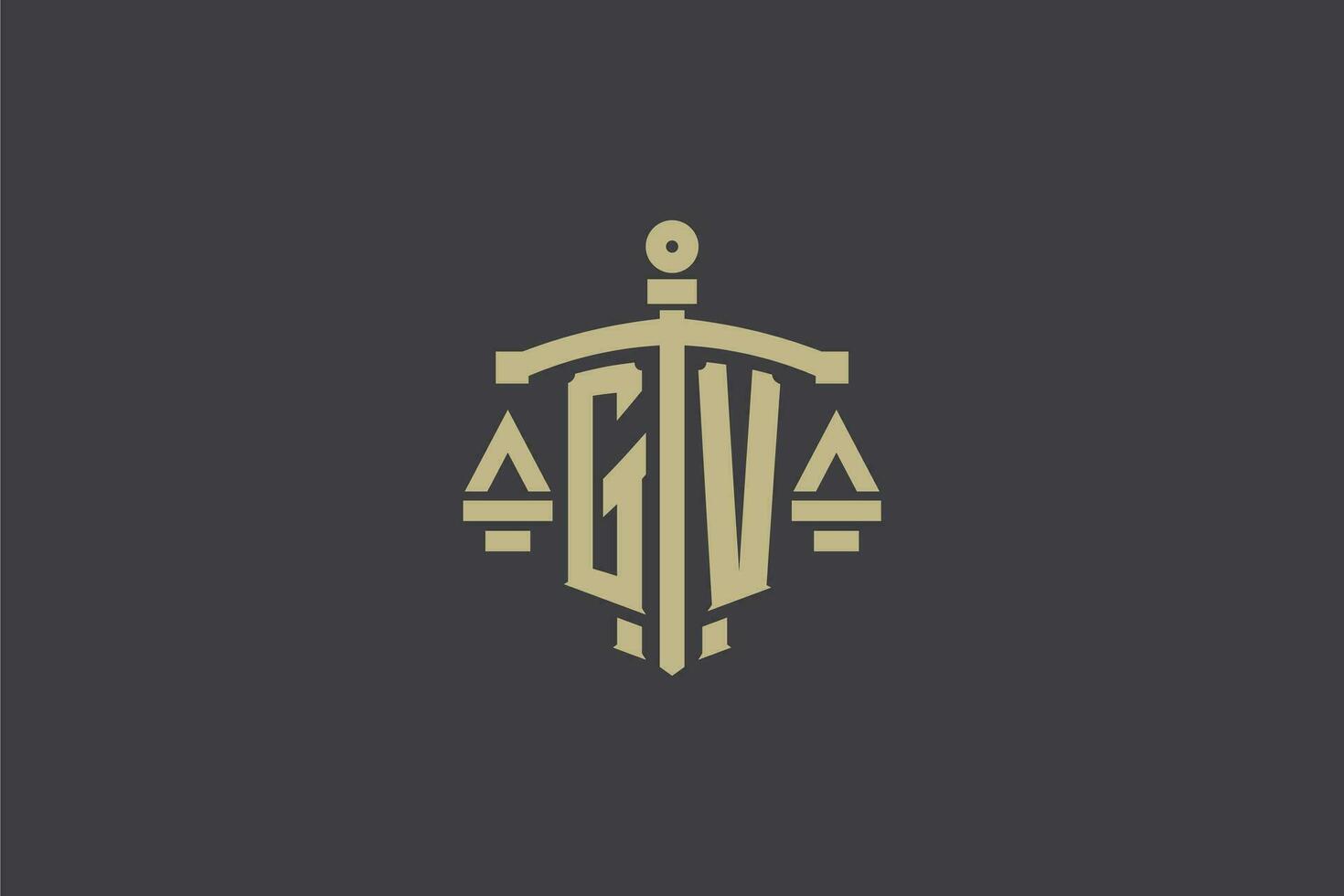 Letter GV logo for law office and attorney with creative scale and sword icon design vector