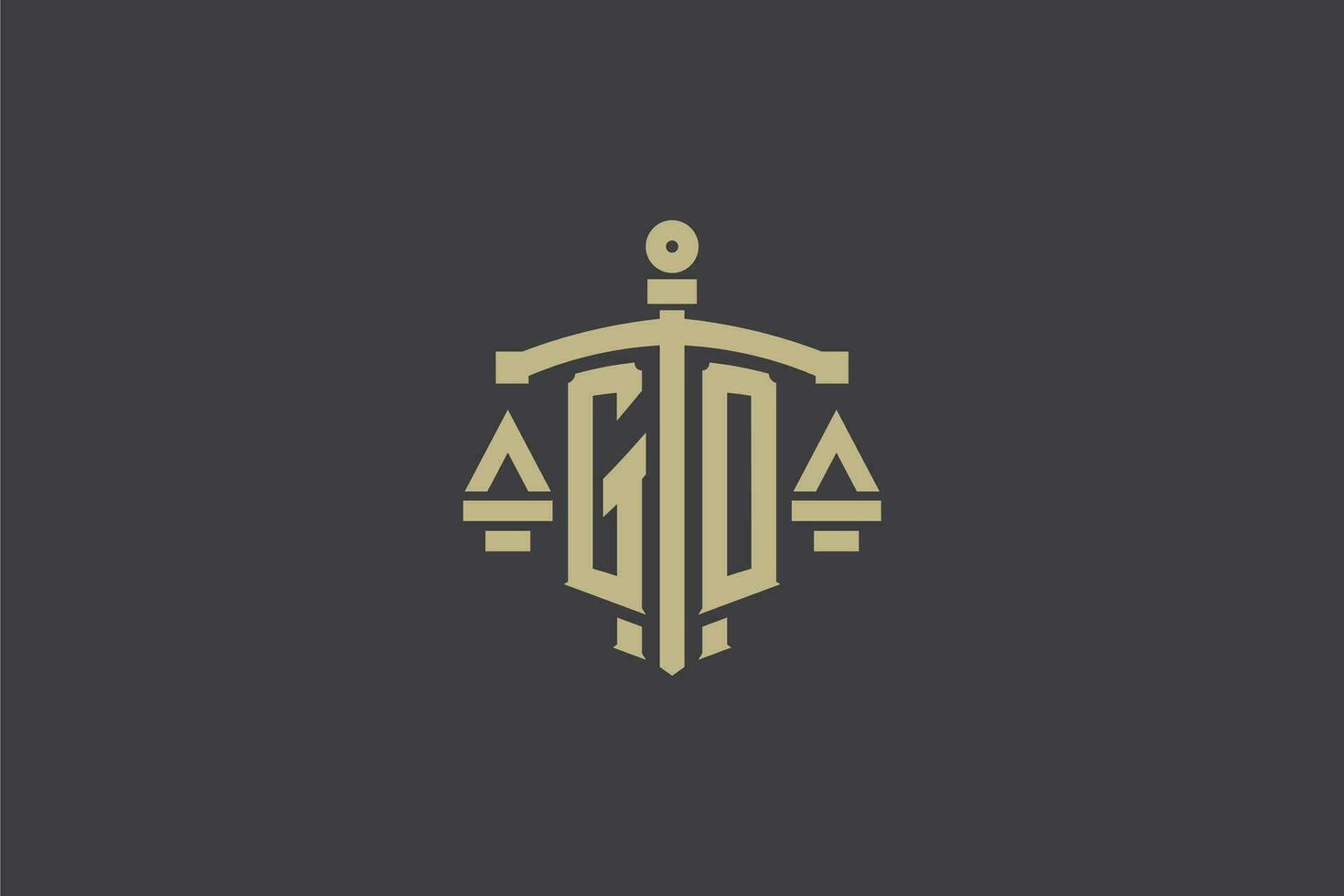 Letter GO logo for law office and attorney with creative scale and sword icon design vector