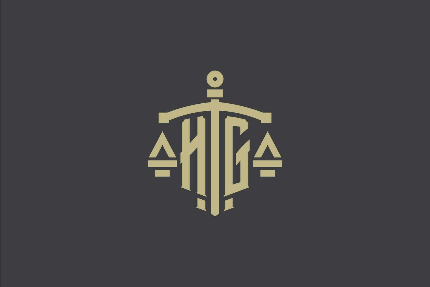 Letter HG logo for law office and attorney with creative scale and sword icon design vector
