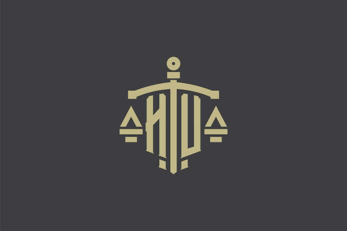 letra hu logo para ley oficina y abogado con creativo escala y espada icono diseño vector